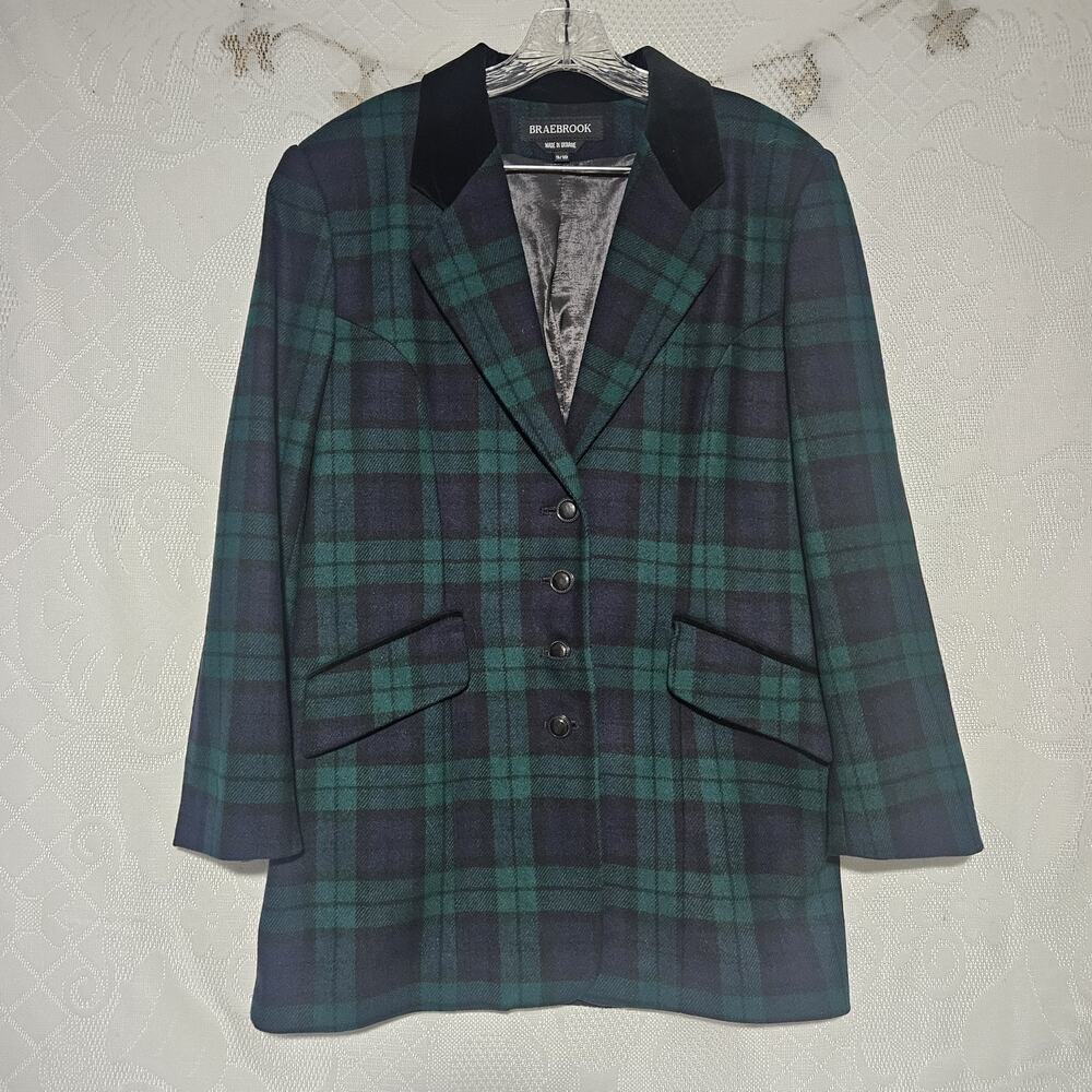 Braebrook Womens Size 9/10 Vintage Black Watch Tartan Plaid Blazer Academia